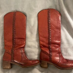 Vintage Red Frye Sabrina Braided Campus Boots